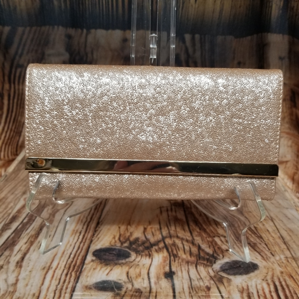 A New Day Rose Gold Sparkly Faux Leather Women's Small Rectangle Snap Clutch